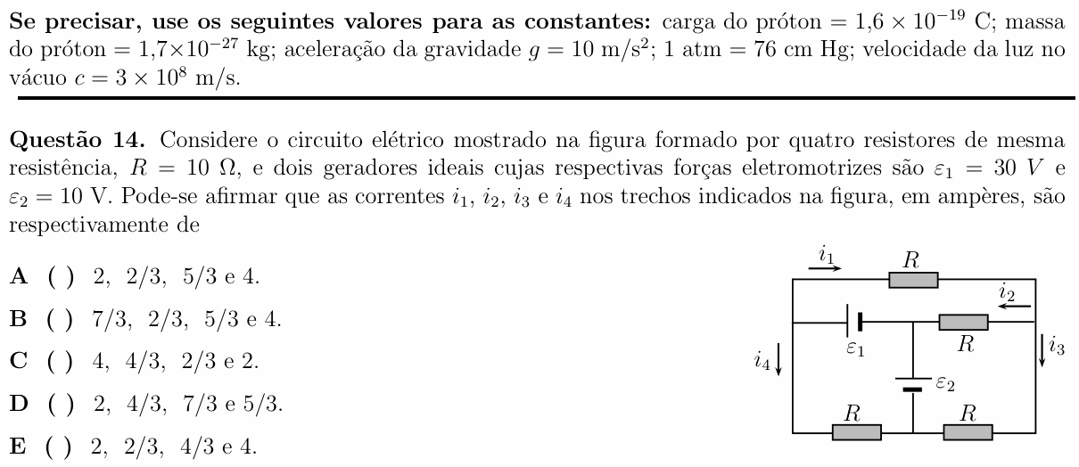 Enunciado da questão 14 de Física do ITA 2013