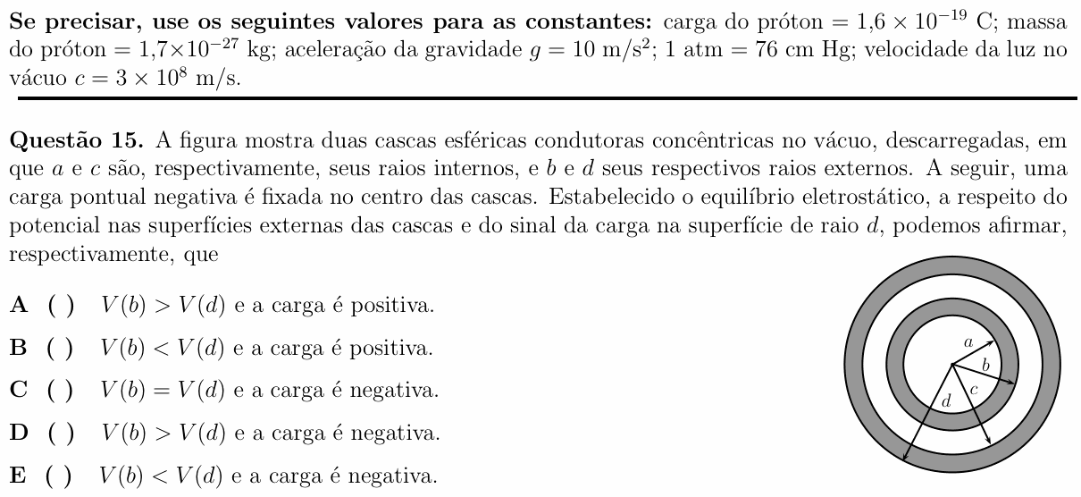Enunciado da questão 15 de Física do ITA 2013