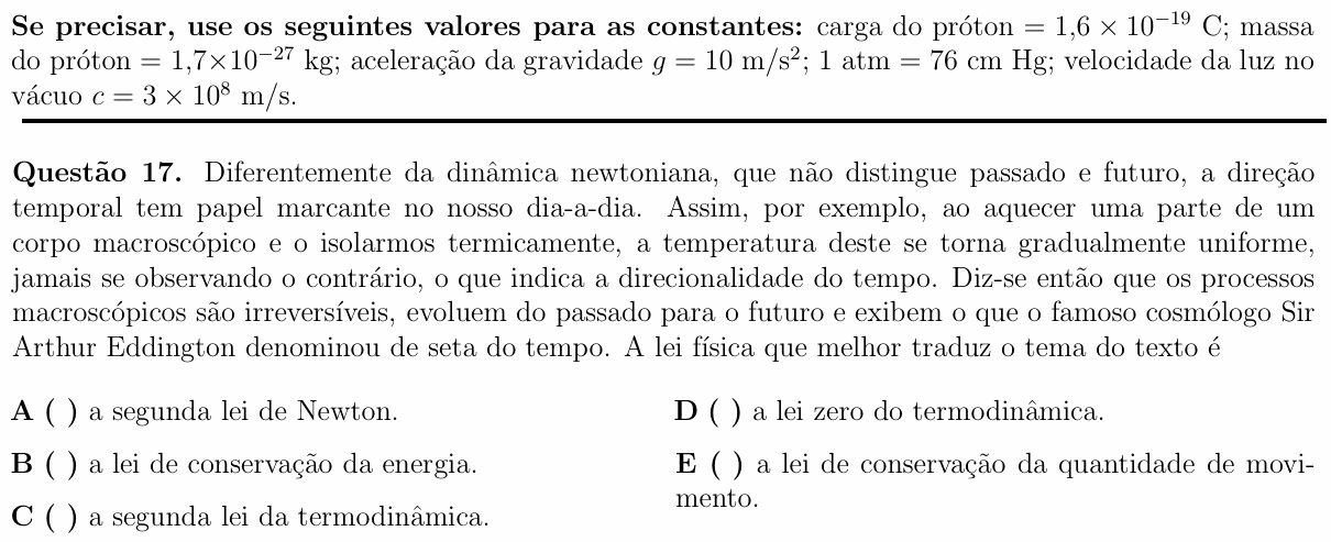 Enunciado da questão 17 de Física do ITA 2013