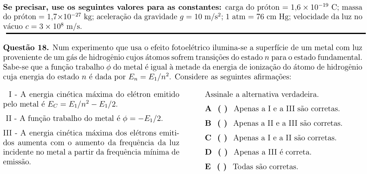 Enunciado da questão 18 de Física do ITA 2013