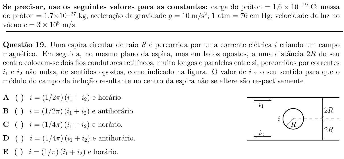 Enunciado da questão 19 de Física do ITA 2013