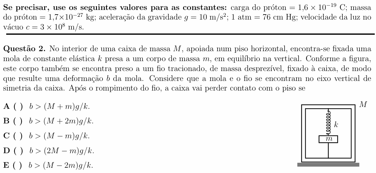 Enunciado da questão 2 de Física do ITA 2013
