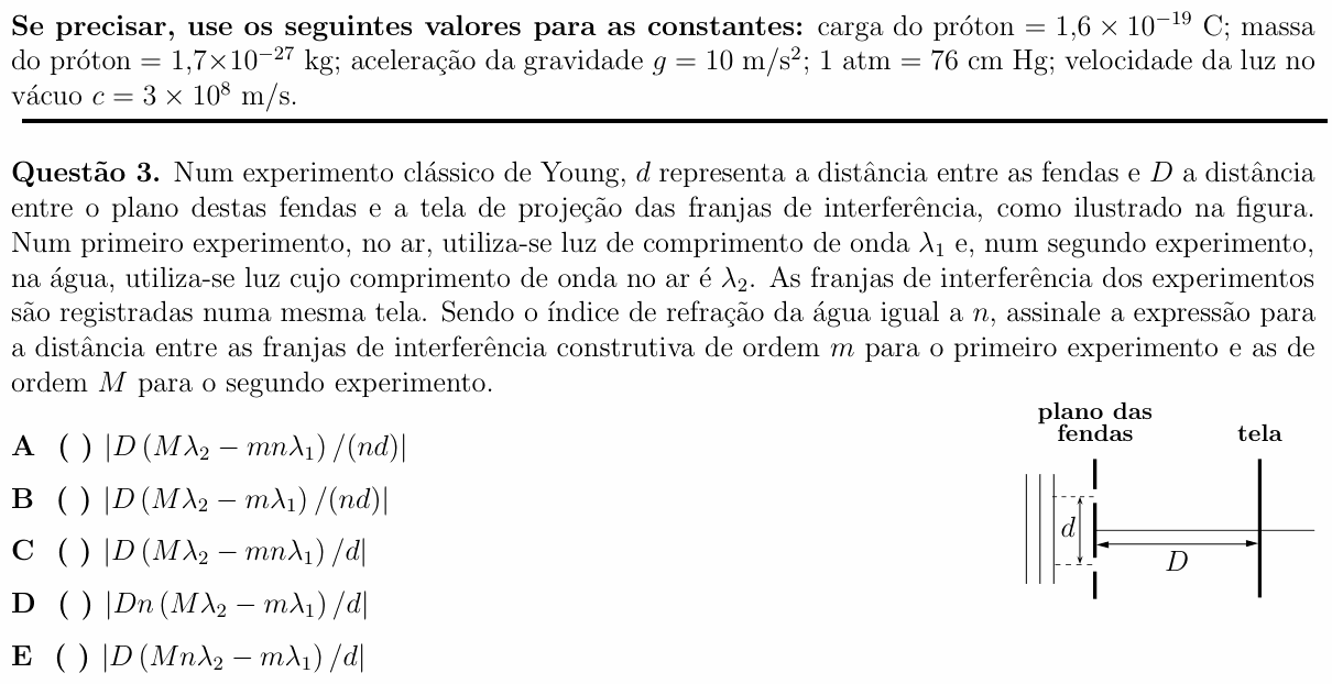 Enunciado da questão 3 de Física do ITA 2013