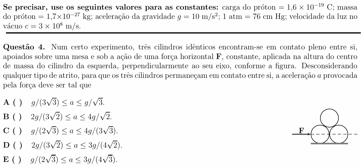 Enunciado da questão 4 de Física do ITA 2013