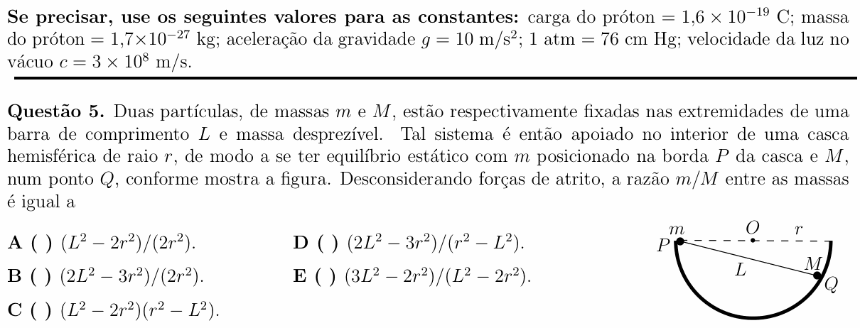 Enunciado da questão 5 de Física do ITA 2013