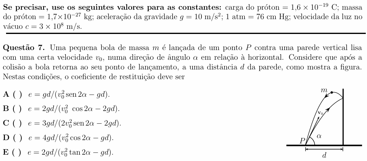 Enunciado da questão 7 de Física do ITA 2013
