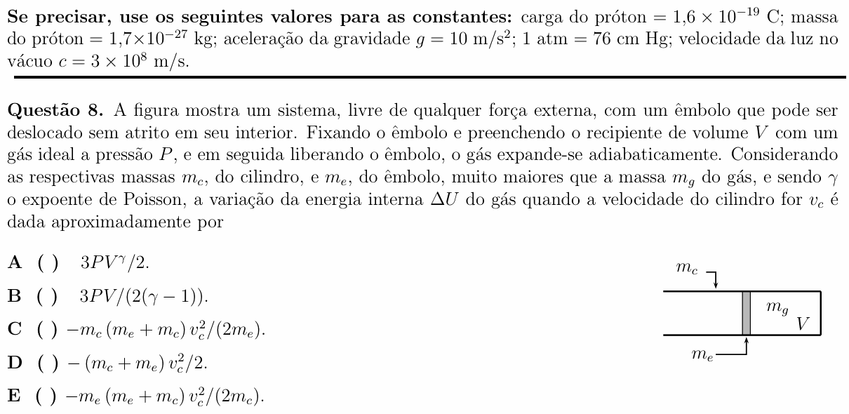 Enunciado da questão 8 de Física do ITA 2013