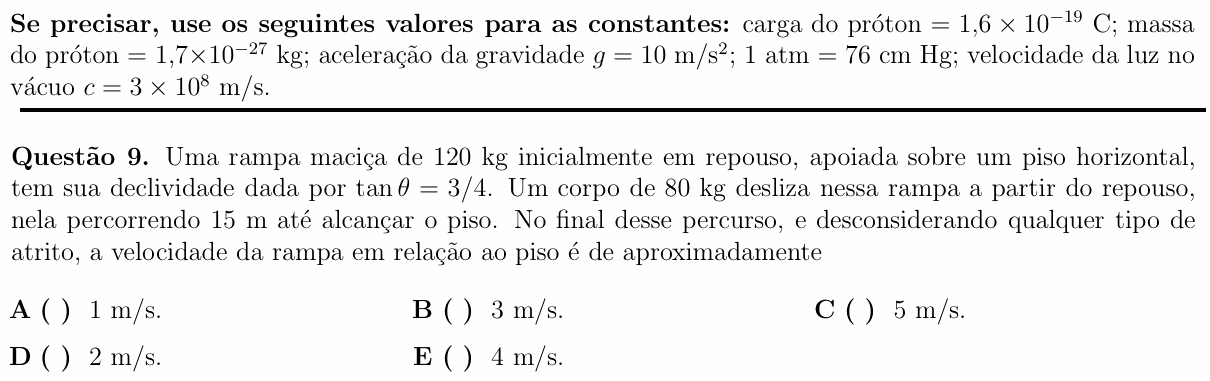 Enunciado da questão 9 de Física do ITA 2013