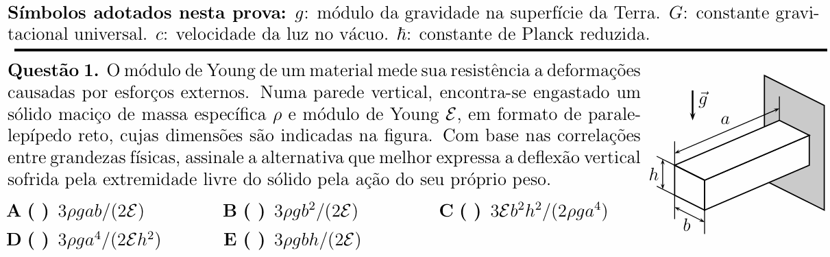 Enunciado da questão 1 de Física do ITA 2014