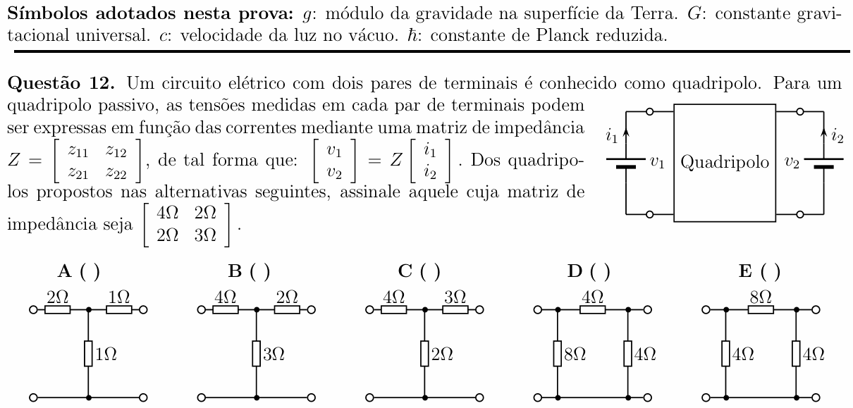 Enunciado da questão 12 de Física do ITA 2014