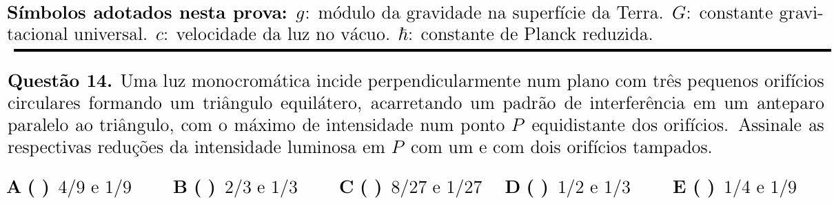 Enunciado da questão 14 de Física do ITA 2014
