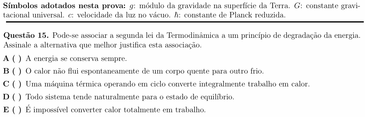 Enunciado da questão 15 de Física do ITA 2014