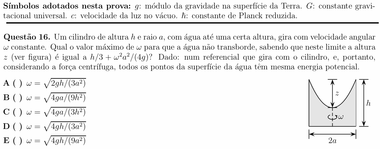Enunciado da questão 16 de Física do ITA 2014