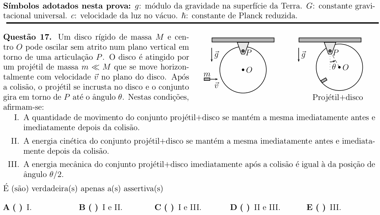 Enunciado da questão 17 de Física do ITA 2014