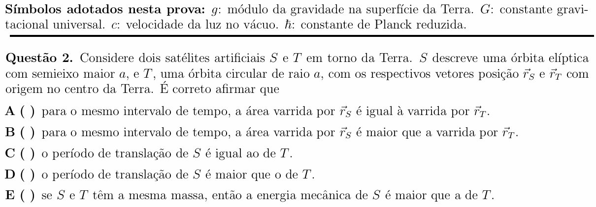 Enunciado da questão 2 de Física do ITA 2014