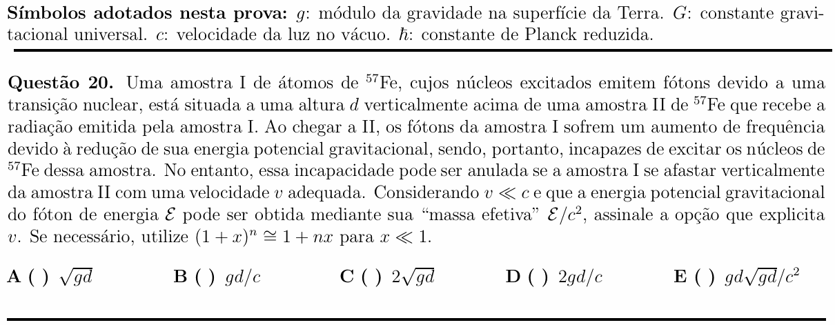 Enunciado da questão 20 de Física do ITA 2014