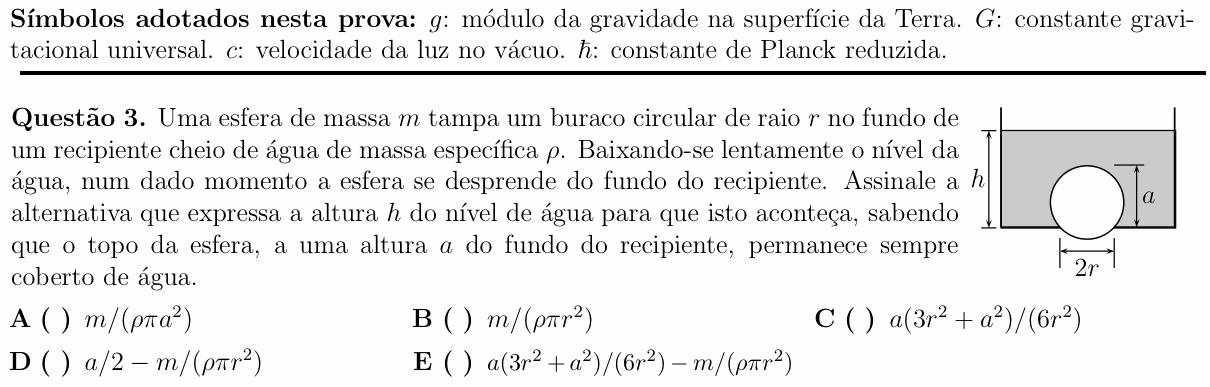 Enunciado da questão 3 de Física do ITA 2014