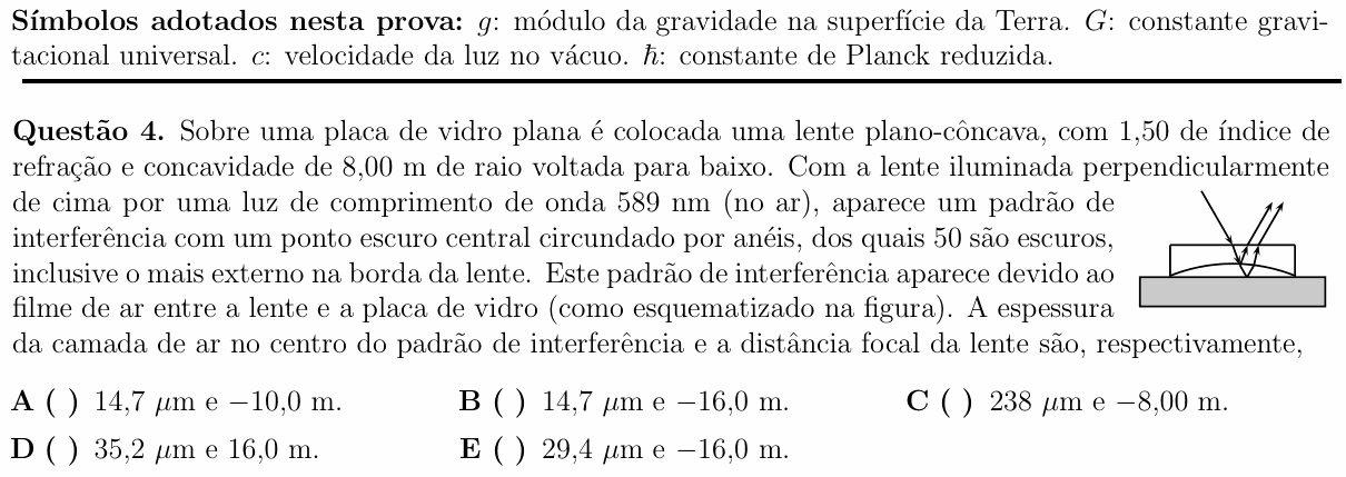 Enunciado da questão 4 de Física do ITA 2014