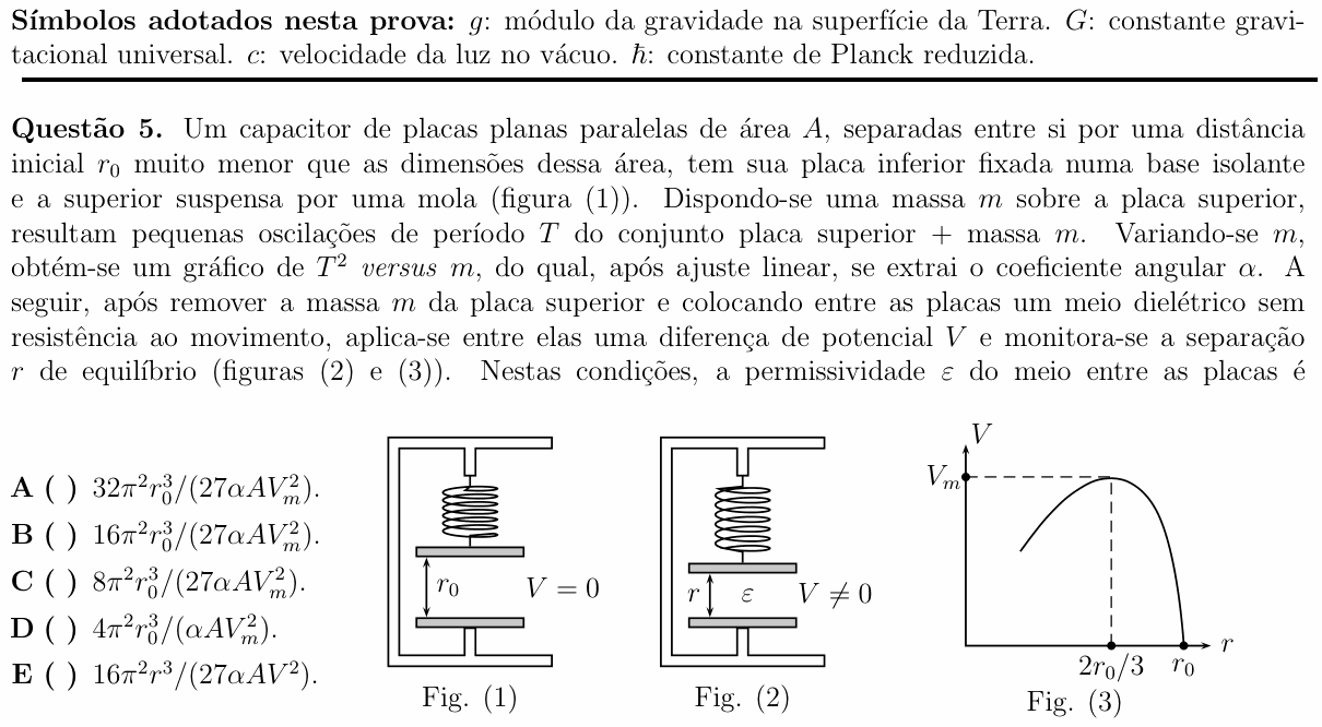 Enunciado da questão 5 de Física do ITA 2014