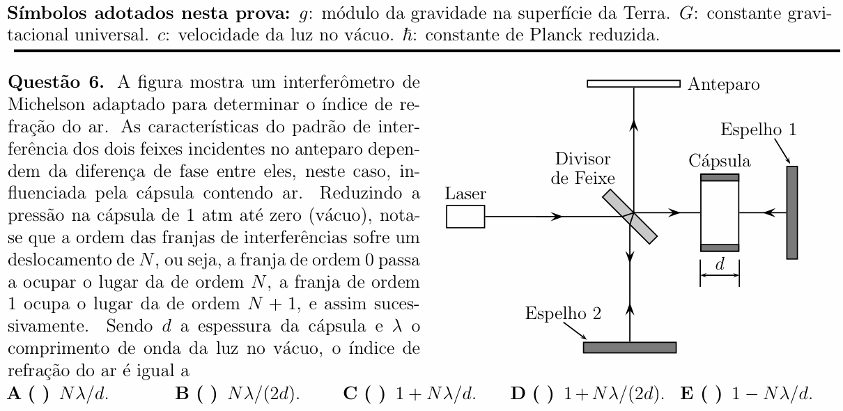 Enunciado da questão 6 de Física do ITA 2014