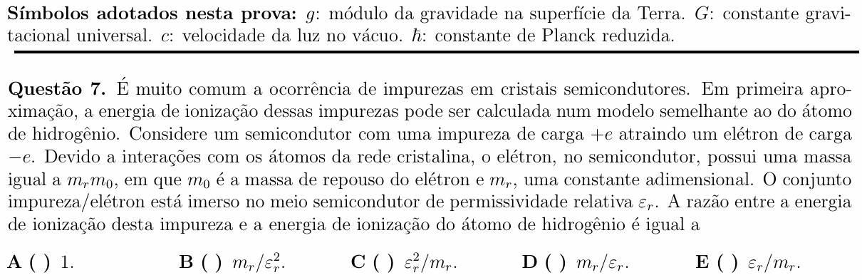 Enunciado da questão 7 de Física do ITA 2014