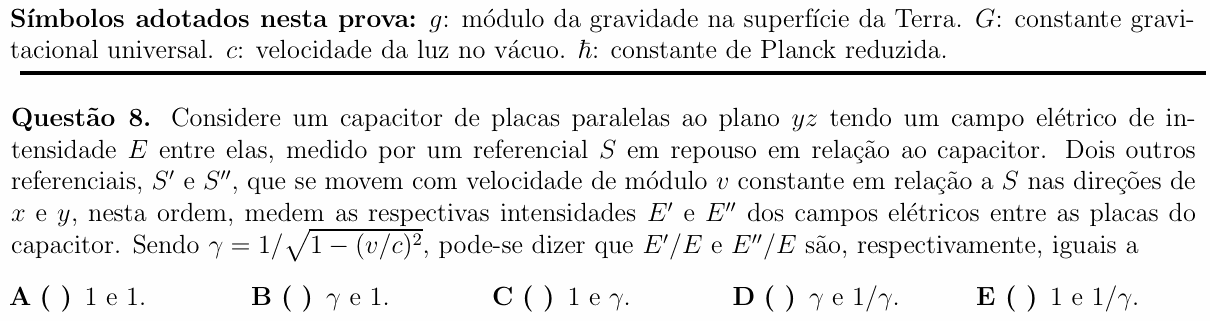 Enunciado da questão 8 de Física do ITA 2014