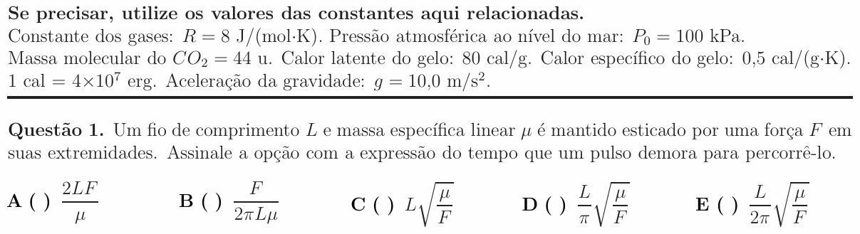 Enunciado da questão 1 de Física do ITA 2015