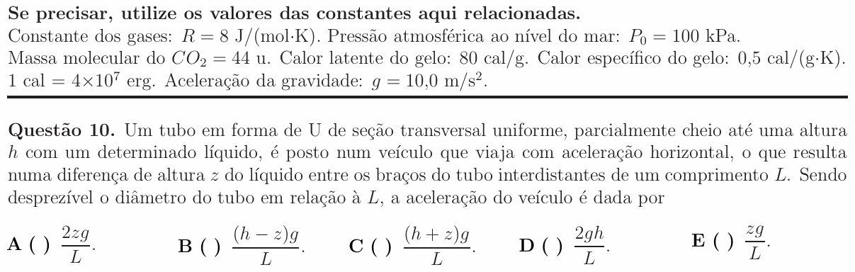 Enunciado da questão 10 de Física do ITA 2015