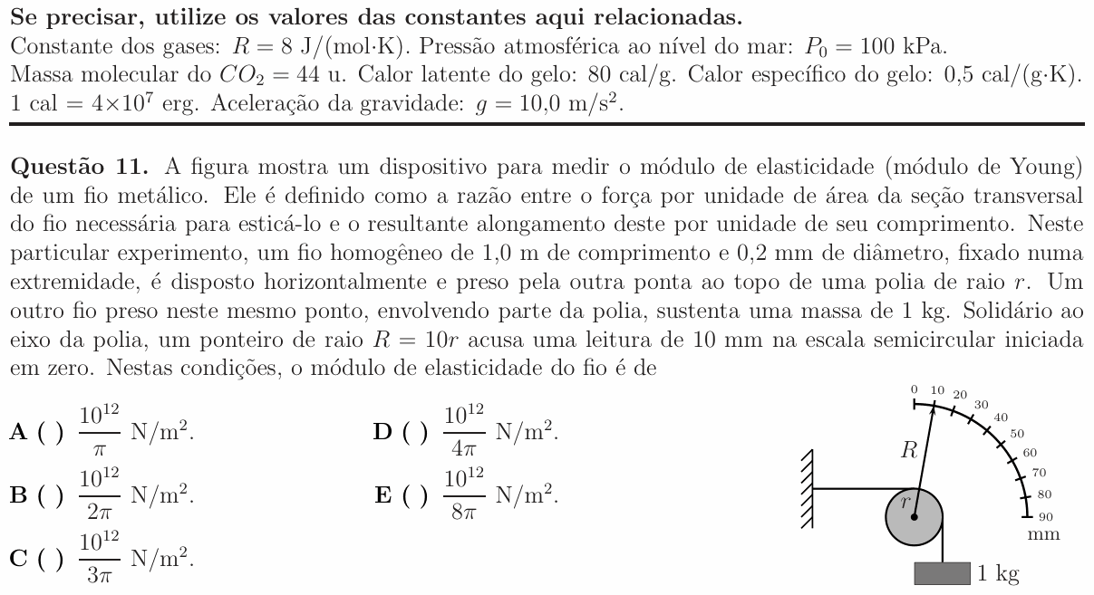 Enunciado da questão 11 de Física do ITA 2015