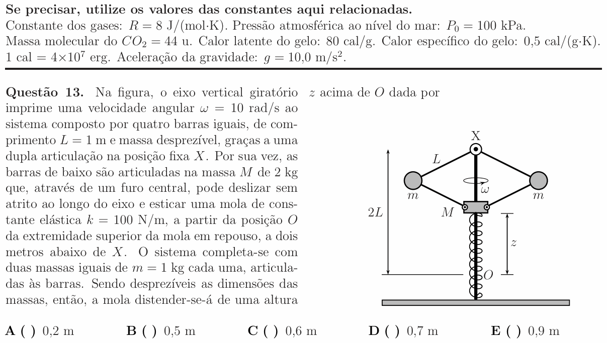 Enunciado da questão 13 de Física do ITA 2015