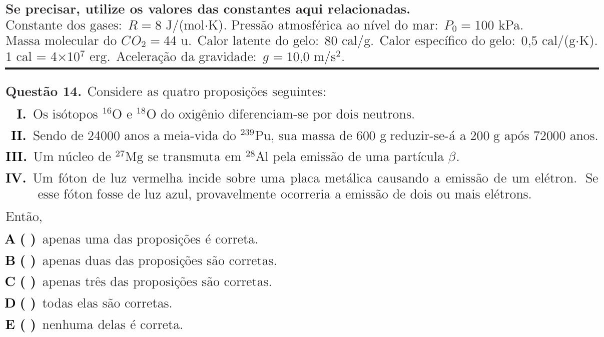 Enunciado da questão 14 de Física do ITA 2015