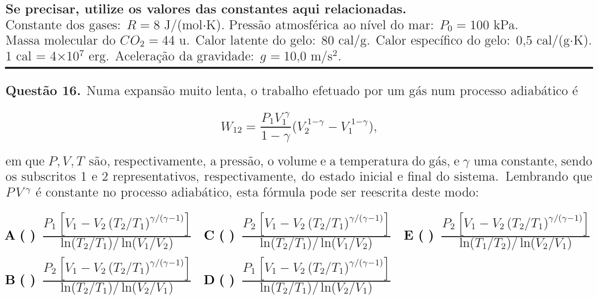 Enunciado da questão 16 de Física do ITA 2015