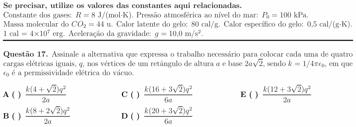 Enunciado da questão 17 de Física do ITA 2015