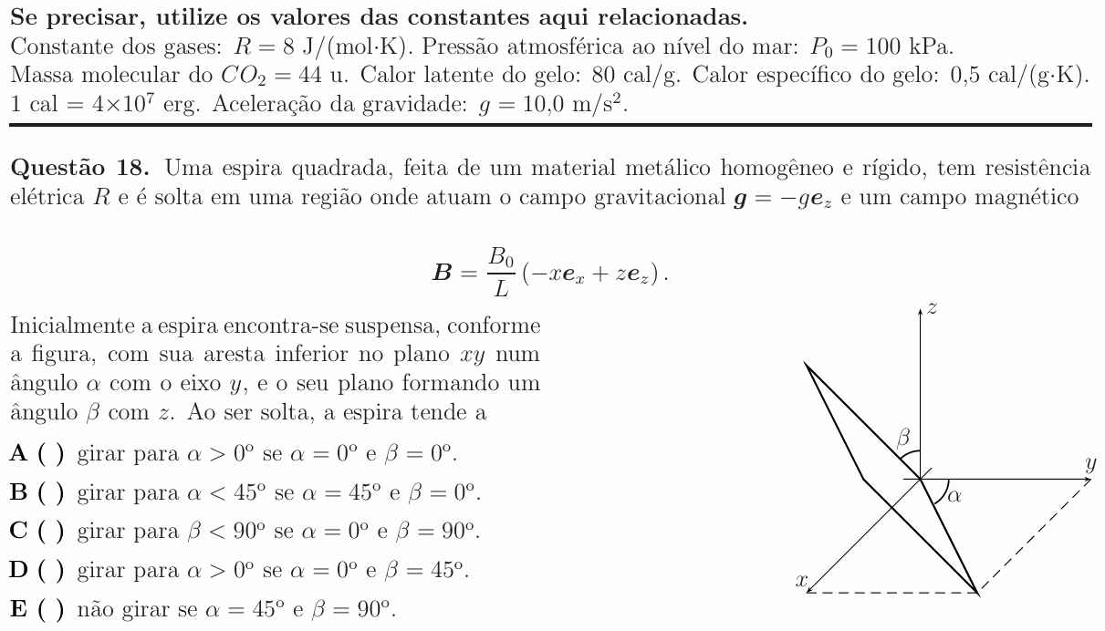 Enunciado da questão 18 de Física do ITA 2015