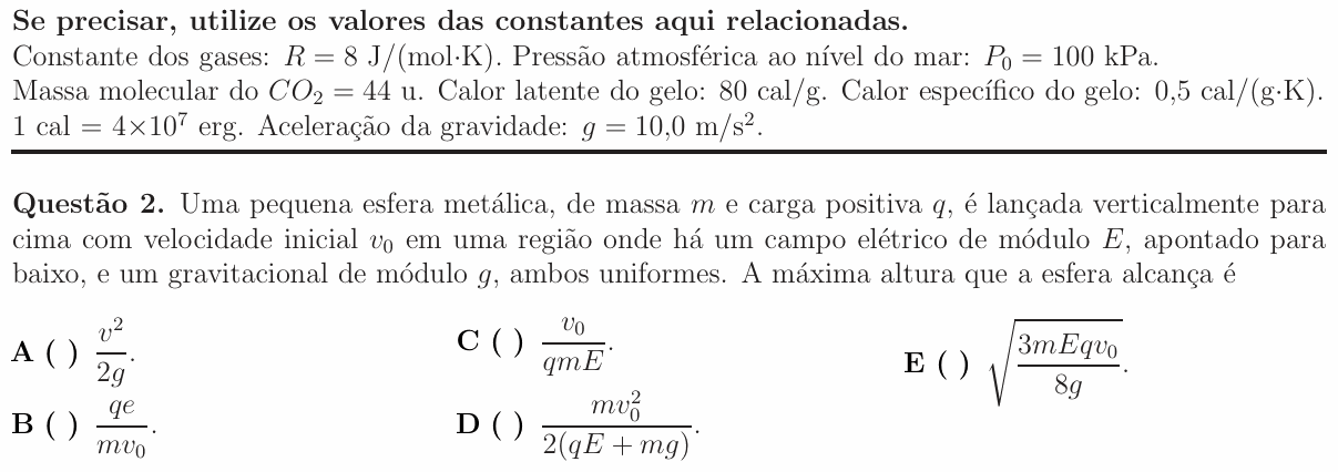 Enunciado da questão 2 de Física do ITA 2015