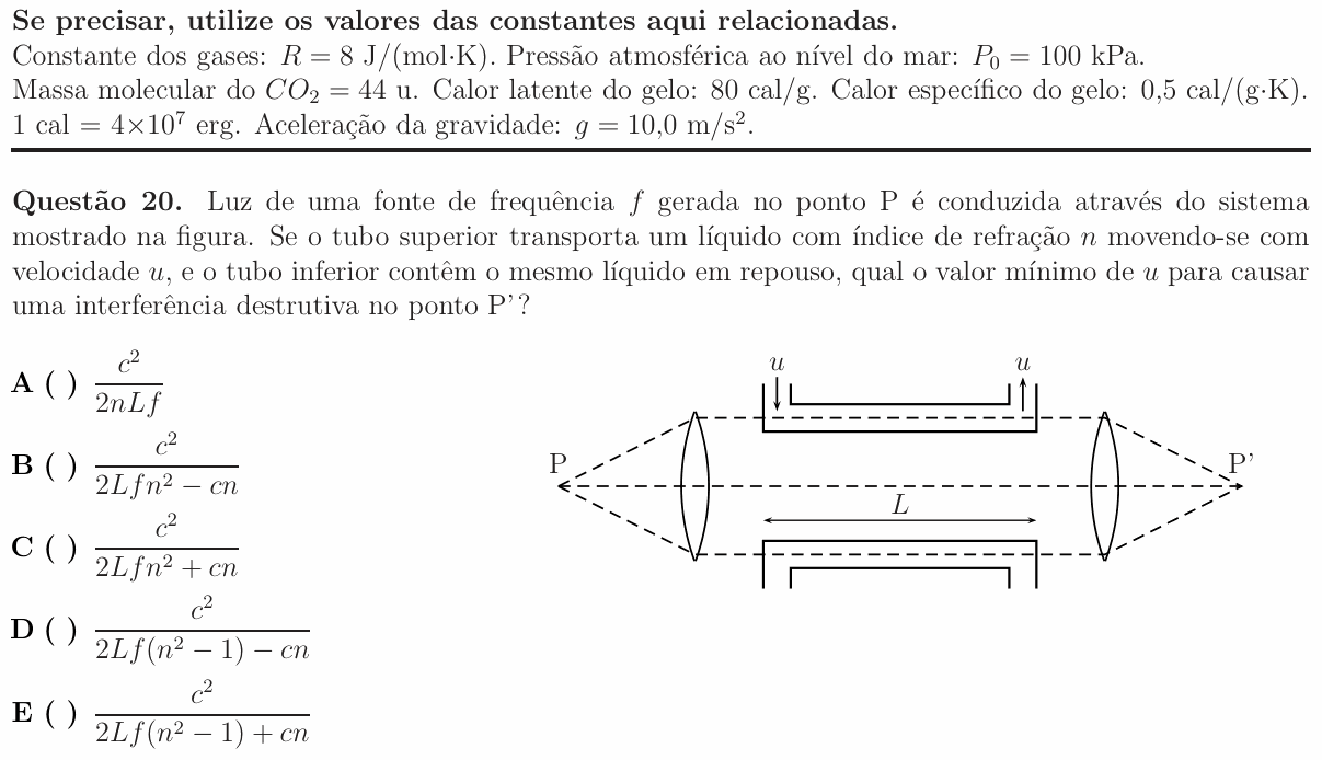 Enunciado da questão 20 de Física do ITA 2015