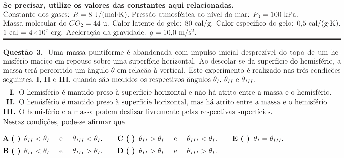 Enunciado da questão 3 de Física do ITA 2015
