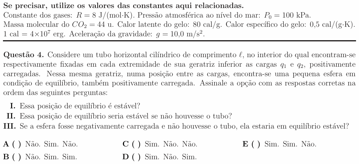Enunciado da questão 4 de Física do ITA 2015