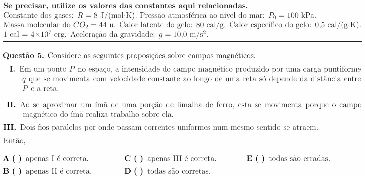 Enunciado da questão 5 de Física do ITA 2015
