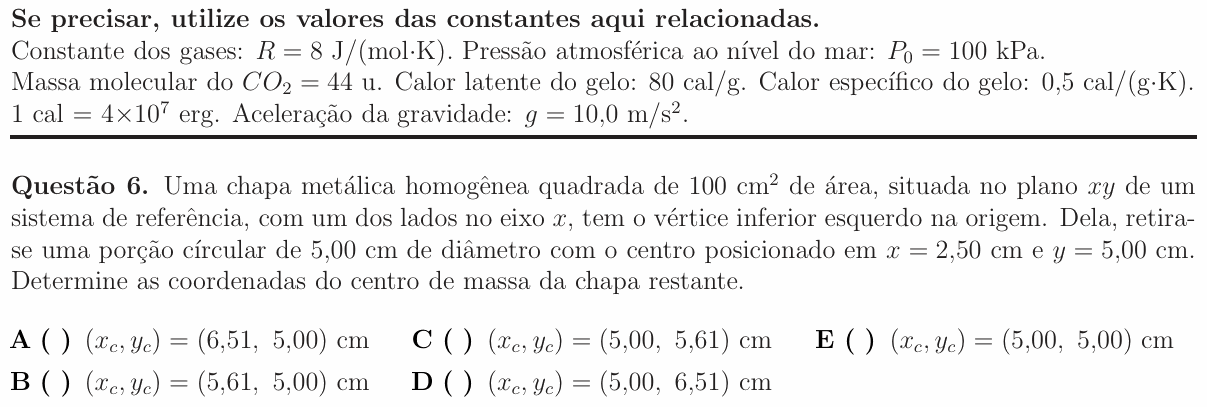 Enunciado da questão 6 de Física do ITA 2015