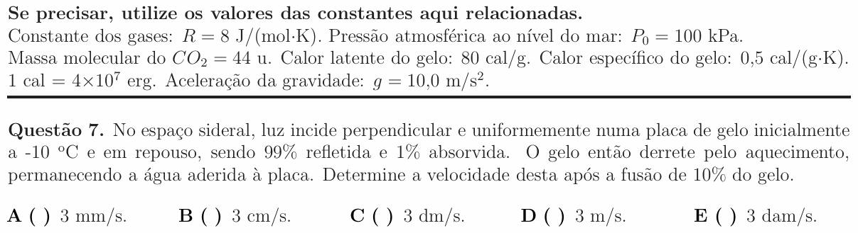 Enunciado da questão 7 de Física do ITA 2015