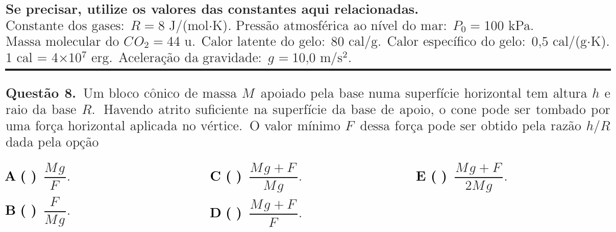 Enunciado da questão 8 de Física do ITA 2015