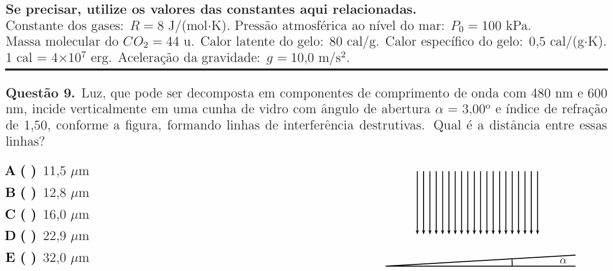 Enunciado da questão 9 de Física do ITA 2015