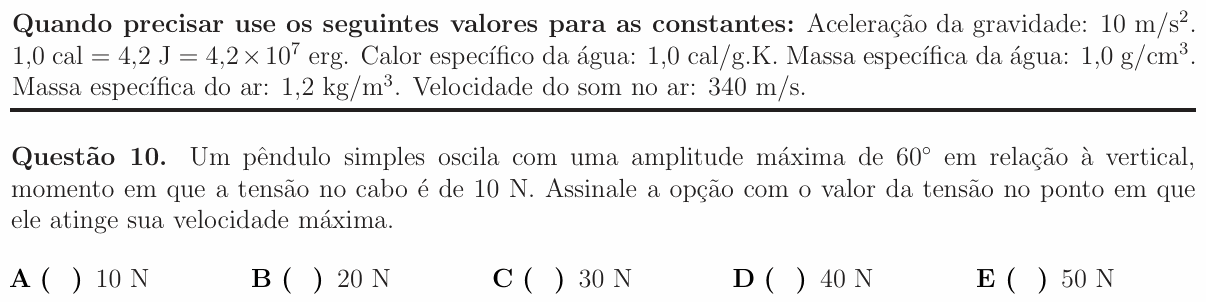 Enunciado da questão 10 de Física do ITA 2016