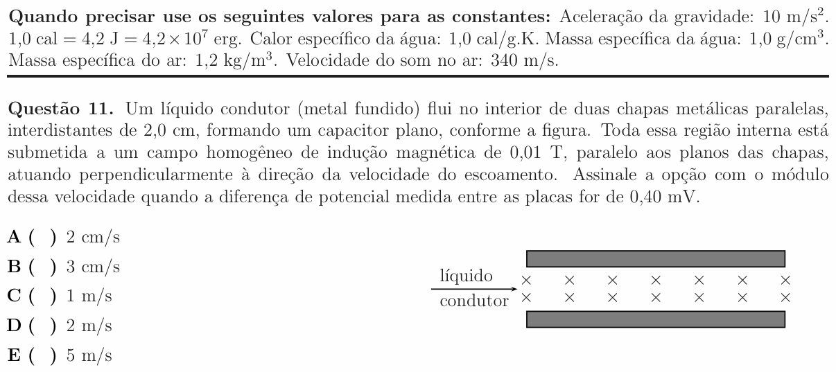 Enunciado da questão 11 de Física do ITA 2016