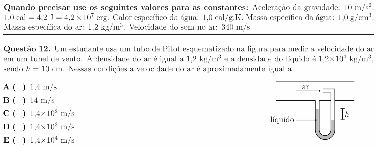 Enunciado da questão 12 de Física do ITA 2016