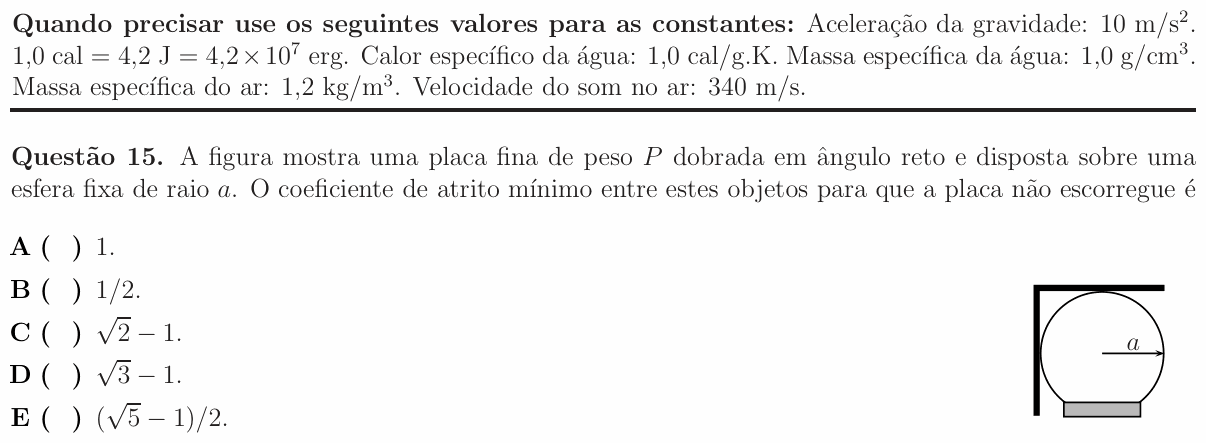 Enunciado da questão 15 de Física do ITA 2016