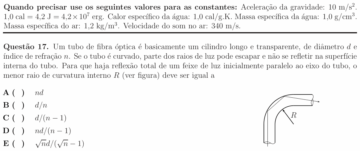 Enunciado da questão 17 de Física do ITA 2016