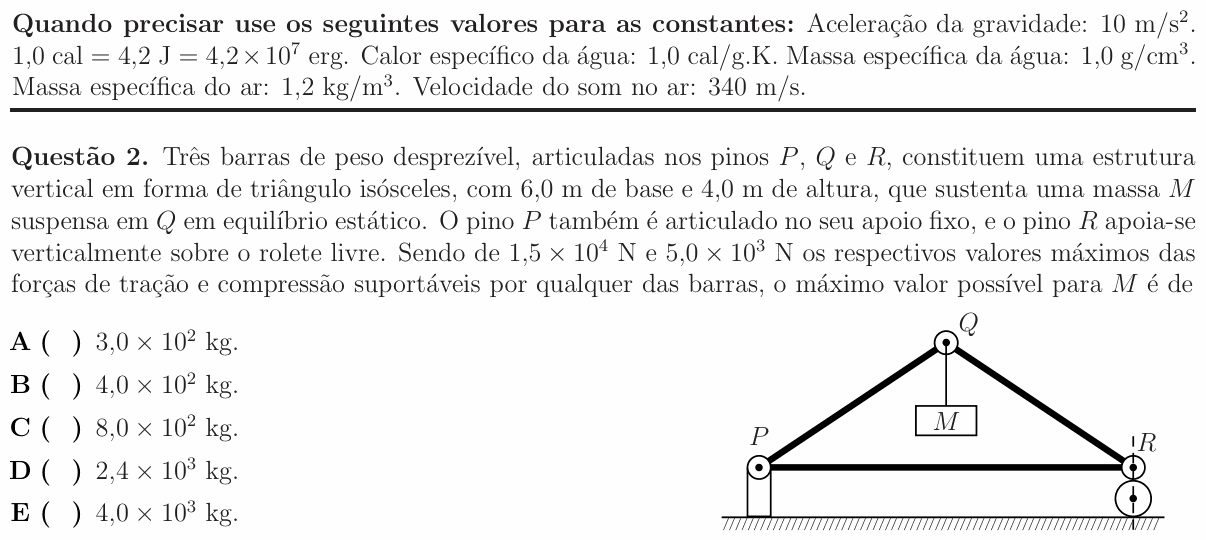Enunciado da questão 2 de Física do ITA 2016