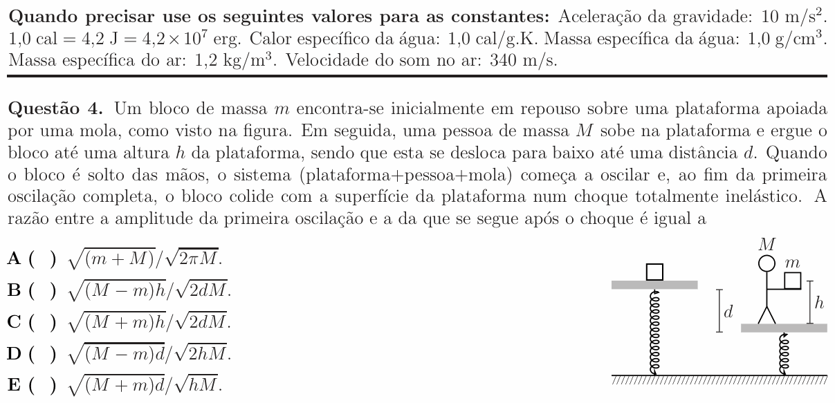 Enunciado da questão 4 de Física do ITA 2016